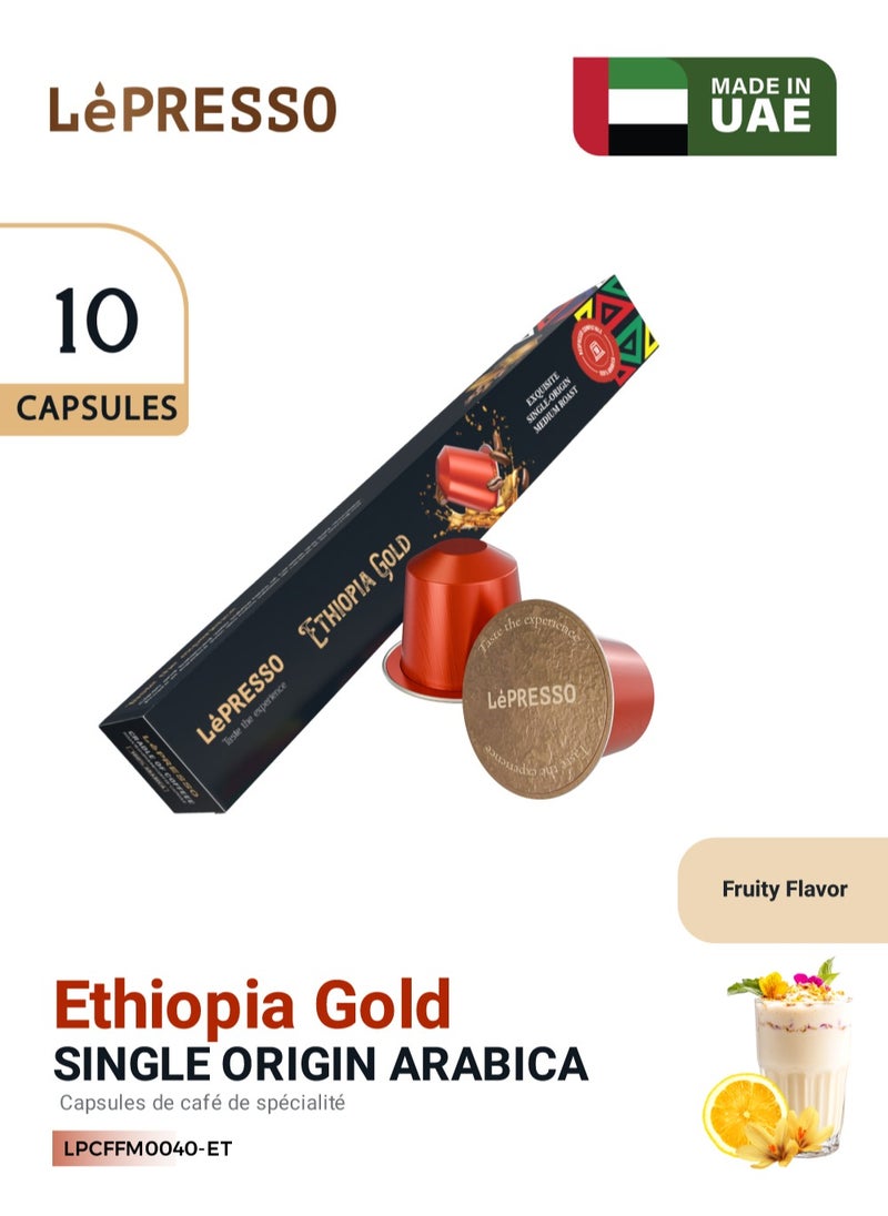 LePRESSO Aluminum Capsules for Nespresso Blended 10pc Ethiopian Gold Blend Floral and Fruity Flavors/Roasted Ground  Coffee Capsules / 100% Arabica Perfection / Aluminum Capsules / Medium Roast - Red  - Image 1