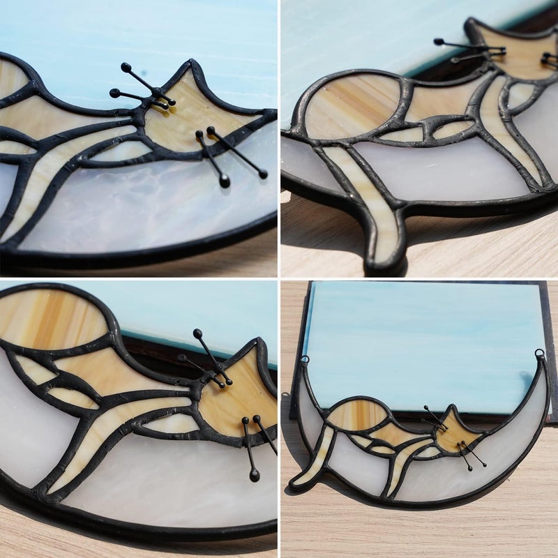 BOXCASA Orange Cat Decor,Tabby Cat Suncatchers Decor for Cat Lovers, Handcrafted Stained Glass Window Hangings for Sleeping Cat on Moon Decoration,Cat Ornament for Patio,Living Room,Office - Image 3