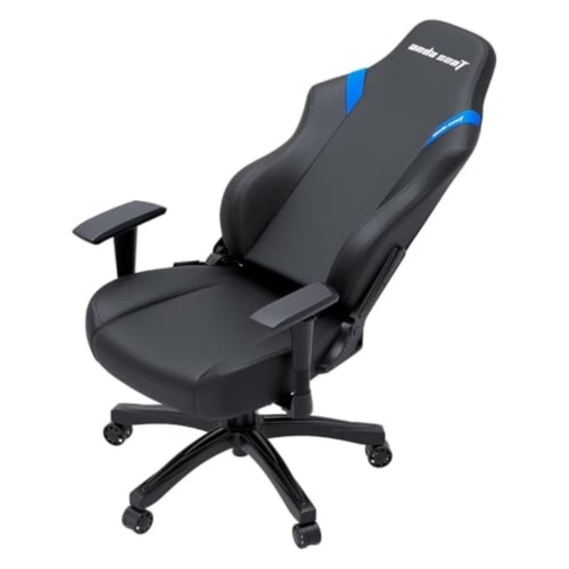 Gaming chair for home office use, PVC material, black and blue color, ergonomic lumbar support and adjustable height - Image 4