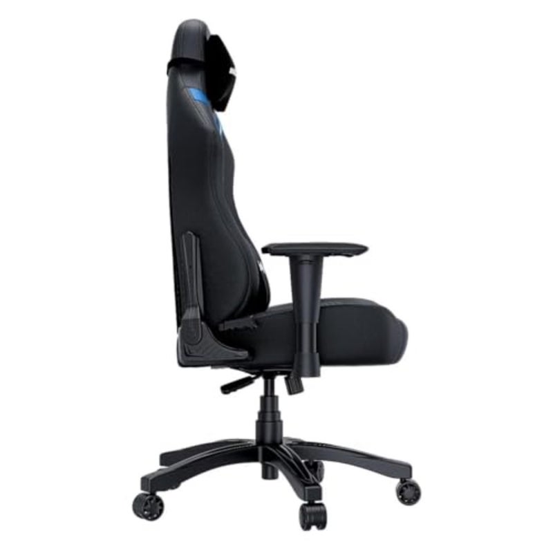 Gaming chair for home office use, PVC material, black and blue color, ergonomic lumbar support and adjustable height - Image 5