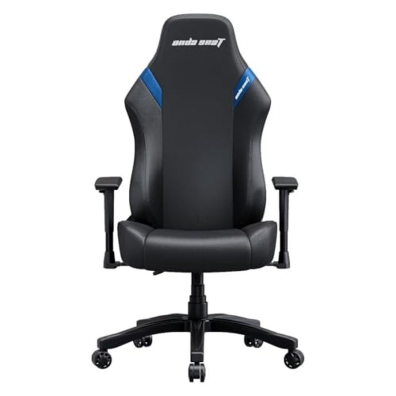 Gaming chair for home office use, PVC material, black and blue color, ergonomic lumbar support and adjustable height - Image 3