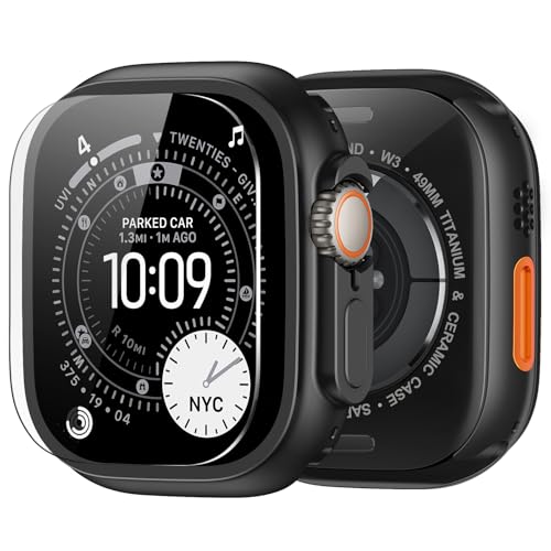 amBand Metal Case Screen Protector Cover for Apple Watch Ultra 3/Ultra 2/Ultra 49mm, W3 Rugged Bumper Thin Frame + 9H Tempered Glass Film + Ceramic-Like Back Cover, [Stylish] [Waterproof], Matte Black - Image 1