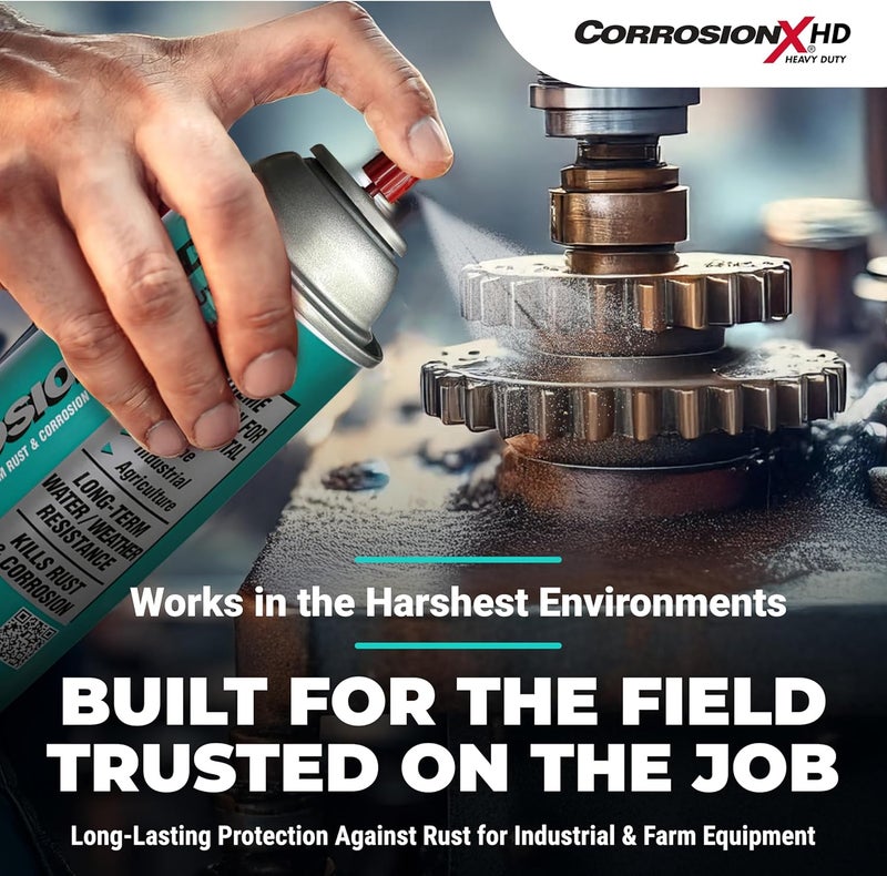 CorrosionX رذاذ مضاد للصدأ الثقيل CorrosionX، مثبط تآكل ذاتي الإصلاح بدون تقطير مع حاجز مقاوم للماء للمعدات البحرية والزراعية والصناعية في البيئات القاسية والمياه المالحة، عبوة رذاذ 12 أونصة فك متكرر لا يتشوه - Image 3