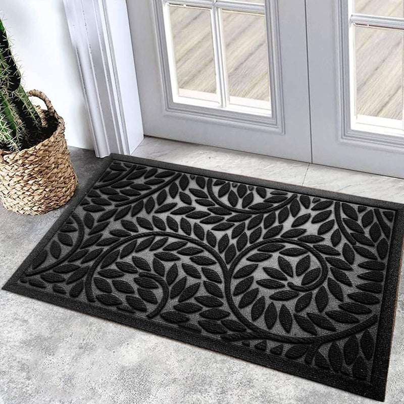 Bulijojo Front Door Mat Entrance,Durable Heavy Duty Welcome Mat,Thick Absorbent Natural Rubber Non Slip Mat,Sturdy Entryway Black, 17"x30" - Image 1