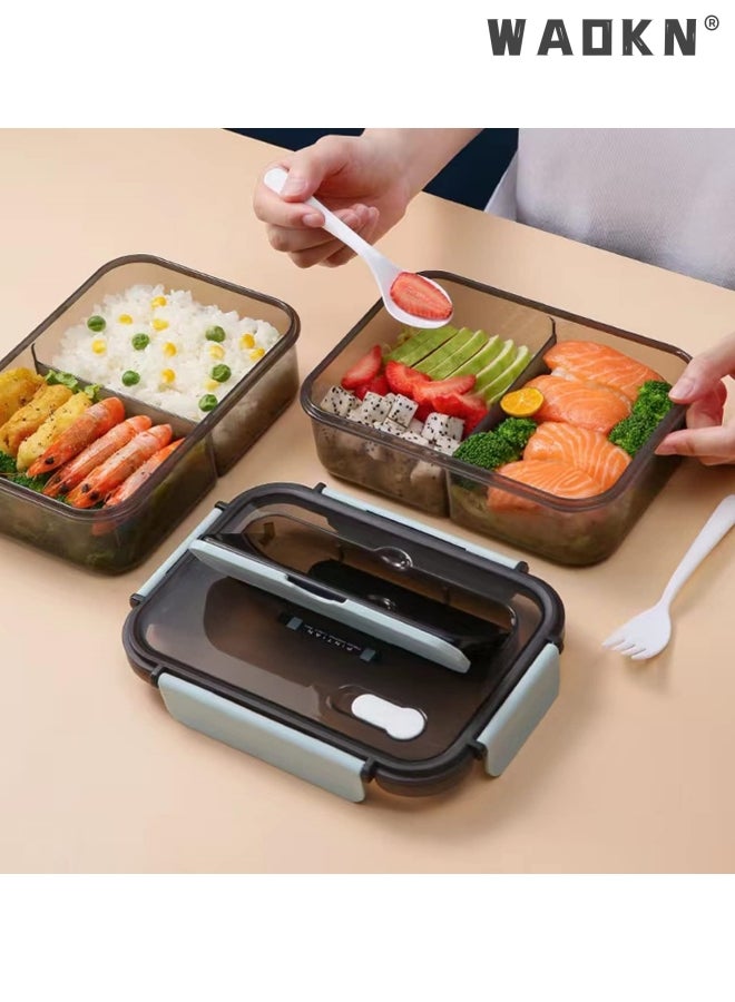 WAOKN Bento Lunch Box-3 Compartment Lunch Containers for Adults and Kids,Food Grade Plastic Lunch Box with with Spoon & Fork,BPA Free,Leak-proof,Dishwasher Safe,Microwave Safe(Blue) - Image 5