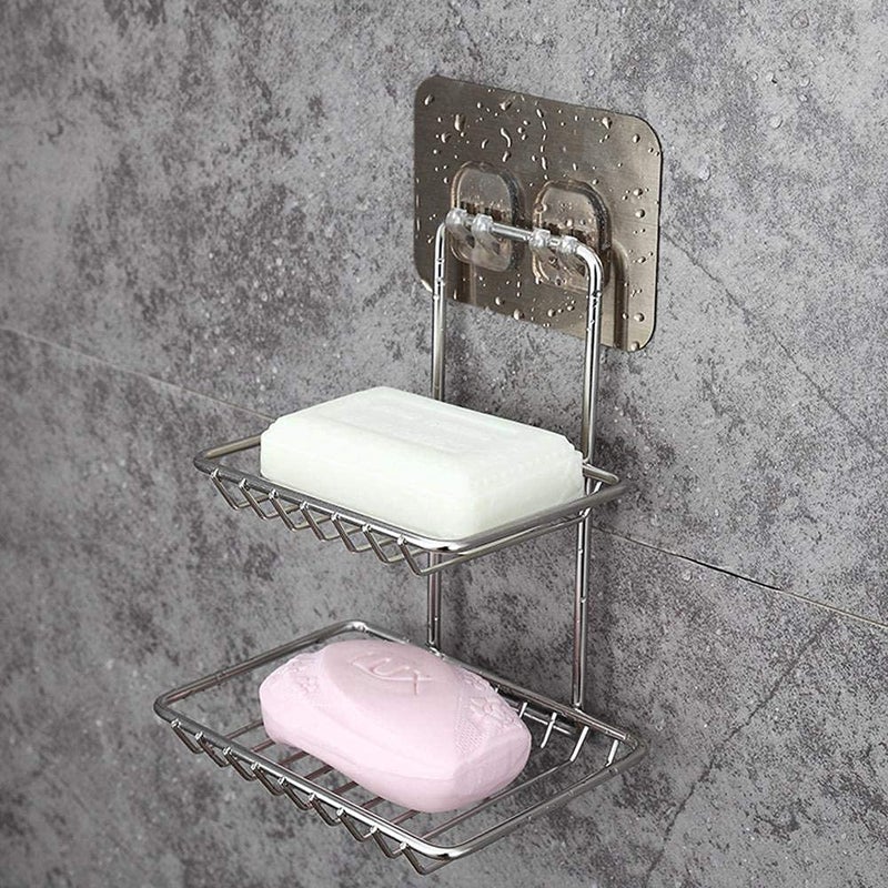 ROKTRY Mounted Double Layer soap Dish Holder Stainless Steel Wall Hanging Soap Storage Rack for Kitchen Bathroom-with Self Adhesive Magic Sticker (Pack of 2) - Image 3