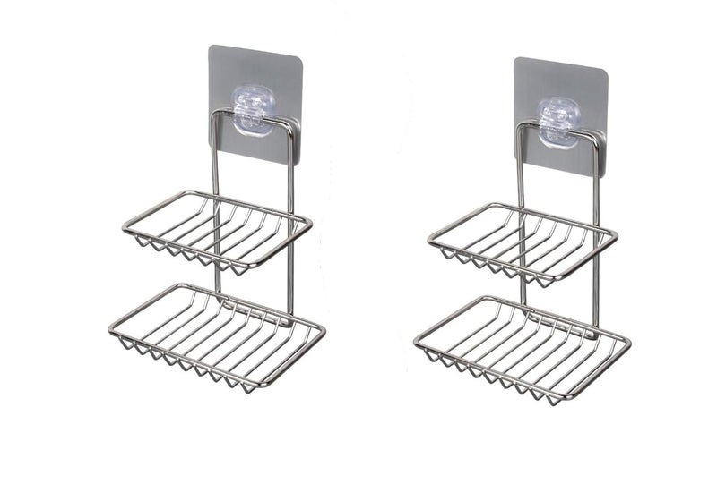ROKTRY Mounted Double Layer soap Dish Holder Stainless Steel Wall Hanging Soap Storage Rack for Kitchen Bathroom-with Self Adhesive Magic Sticker (Pack of 2) - Image 1