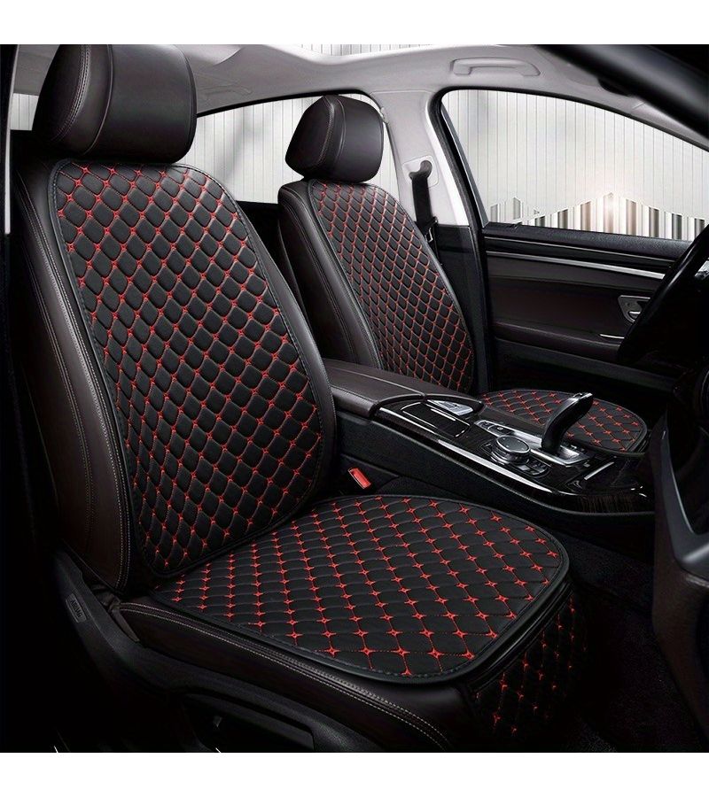 Red Embroidery PU Leather Car Seat Cushion 1pc Single Front Row Seat for Driver Passenger All Season Comfort - Image 3