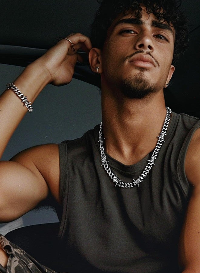 Bestyle Barbed Wire Necklace 5/7/9/12mm Mens Chain Necklaces Hip-hop Punk Gothic Stainless Steel Chain Heavy Thick Cuban Link Chain for Men Women, Length 16/18/20 Inch, 16 inches, Stainless Steel, No - Image 3