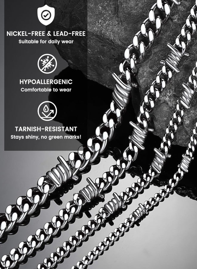 Bestyle Barbed Wire Necklace 5/7/9/12mm Mens Chain Necklaces Hip-hop Punk Gothic Stainless Steel Chain Heavy Thick Cuban Link Chain for Men Women, Length 16/18/20 Inch, 16 inches, Stainless Steel, No - Image 2
