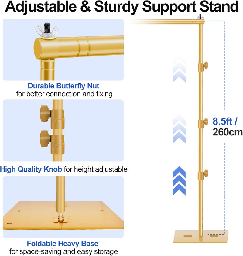 Heavy Duty Background Stand, 8.5x10ft/2.6x3m Adjustable Backdrop Support System Kit with Steel Base for Photography, Photo Video Studio, Birthday Parties Wedding Decoration -Gold - Image 5