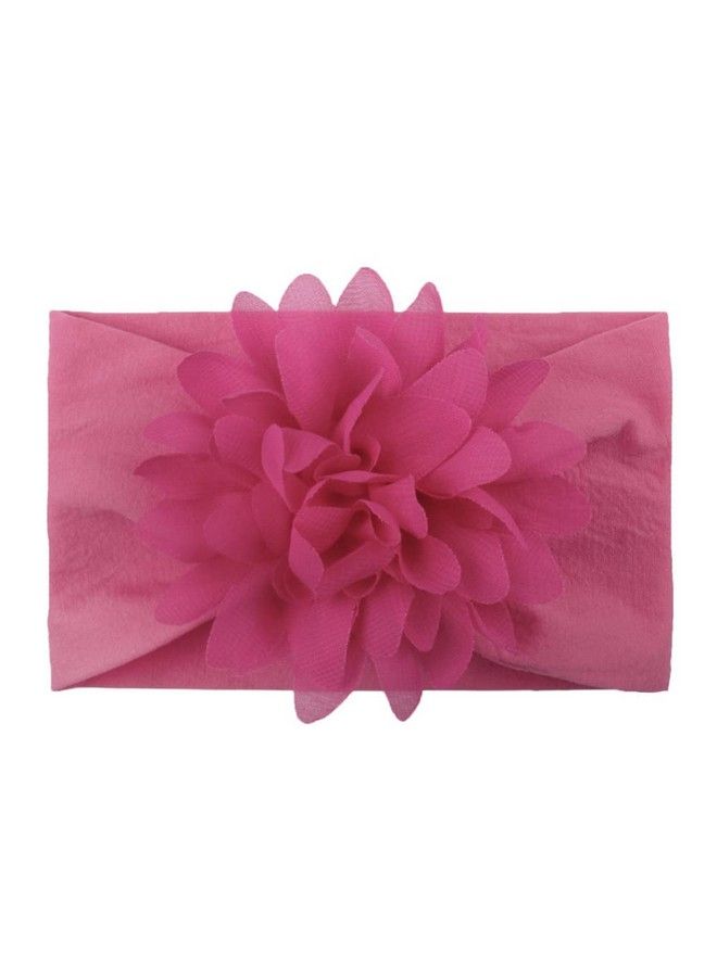 Syga Baby Girl Headband Nylon Flower Baby Soft Wide Chiffon Flower Bow Stretchy Hairband Hair Accessories For Kids Newborn Infant Toddler Girl Dark Pink - Image 1