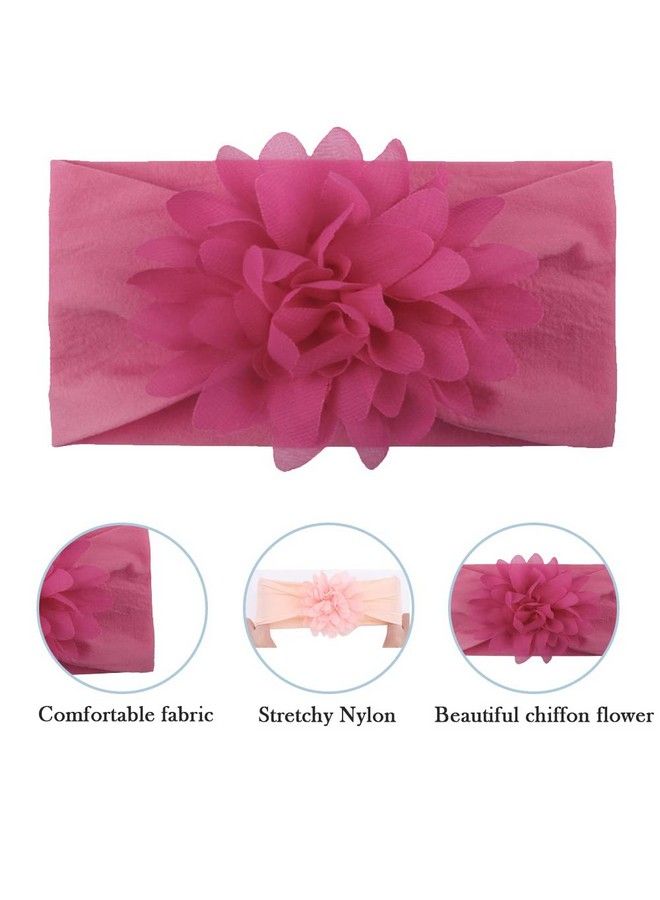 Syga Baby Girl Headband Nylon Flower Baby Soft Wide Chiffon Flower Bow Stretchy Hairband Hair Accessories For Kids Newborn Infant Toddler Girl Dark Pink - Image 4