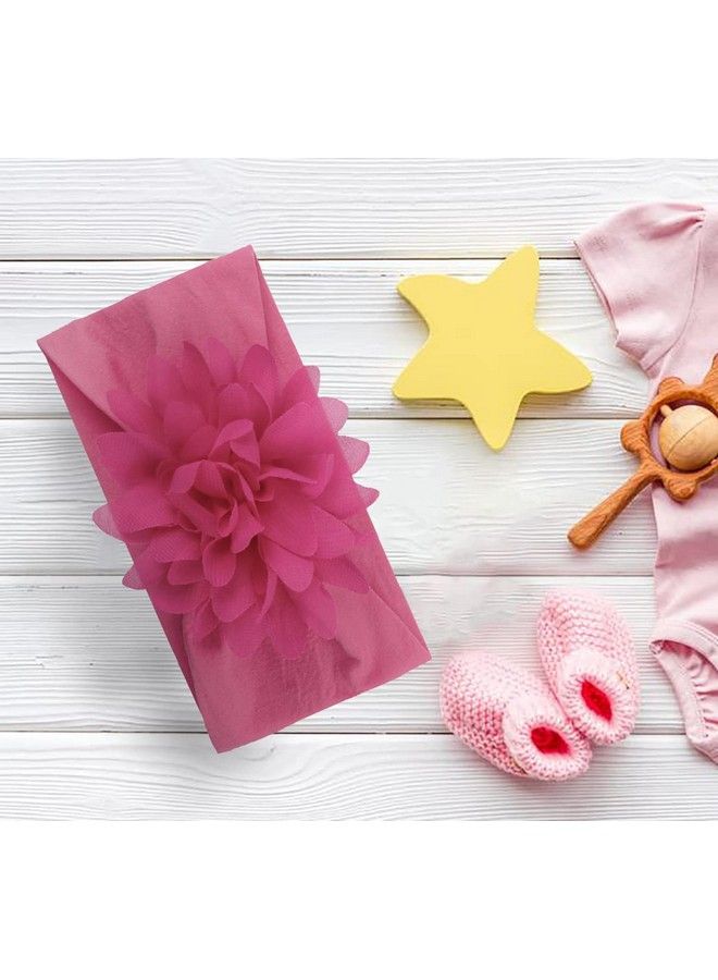 Syga Baby Girl Headband Nylon Flower Baby Soft Wide Chiffon Flower Bow Stretchy Hairband Hair Accessories For Kids Newborn Infant Toddler Girl Dark Pink - Image 3