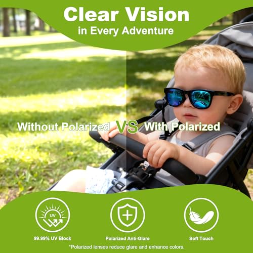 AZorb Polarized Sunglasses for Baby with Strap 100% UV Protection Shades for Toddler girls boys Age 0-24 Months (Opal Frame/Pink Mirror) - Image 3