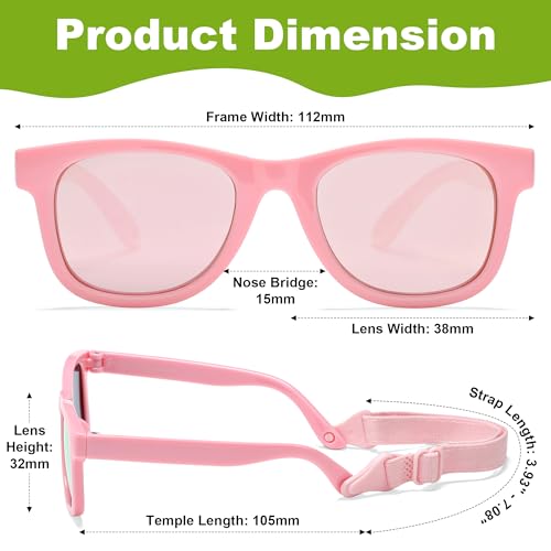 AZorb Polarized Sunglasses for Baby with Strap 100% UV Protection Shades for Toddler girls boys Age 0-24 Months (Opal Frame/Pink Mirror) - Image 5
