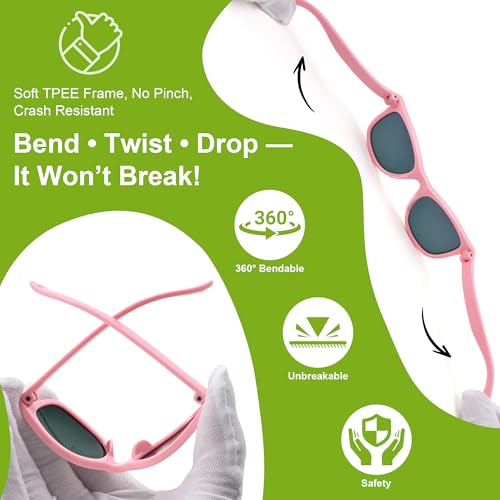 AZorb Polarized Sunglasses for Baby with Strap 100% UV Protection Shades for Toddler girls boys Age 0-24 Months (Opal Frame/Pink Mirror) - Image 4