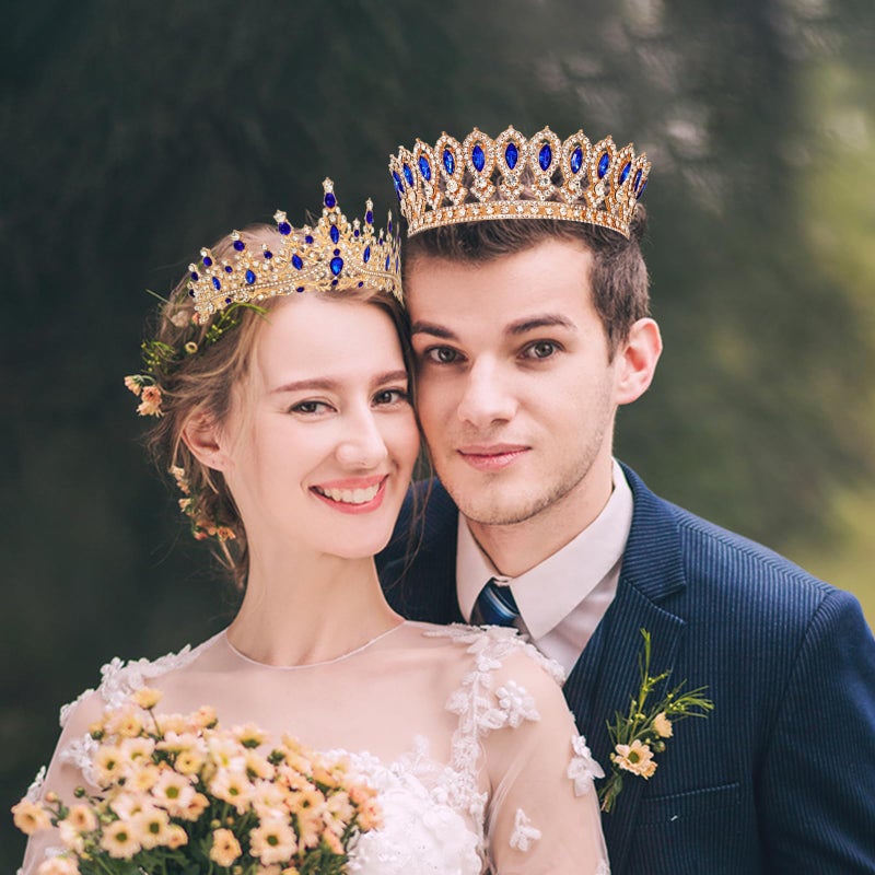 LOTADILO 2 PCS King and Queen Crowns Set Blue Tiaras Crown for Men Women Prom Royal Crown Set Costume Prince Princess Tiara for Christmas Valentine's Day Birthday Wedding Headwear Cosplay Accessory - Image 3