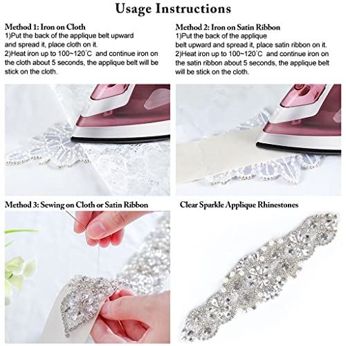 ShiDianYi Rhinestone and Pearl Beaded Applique for Bridal sash, Wedding Headband Wedding Belst Bridal Sash Silver Rhinestone Applique - Image 5
