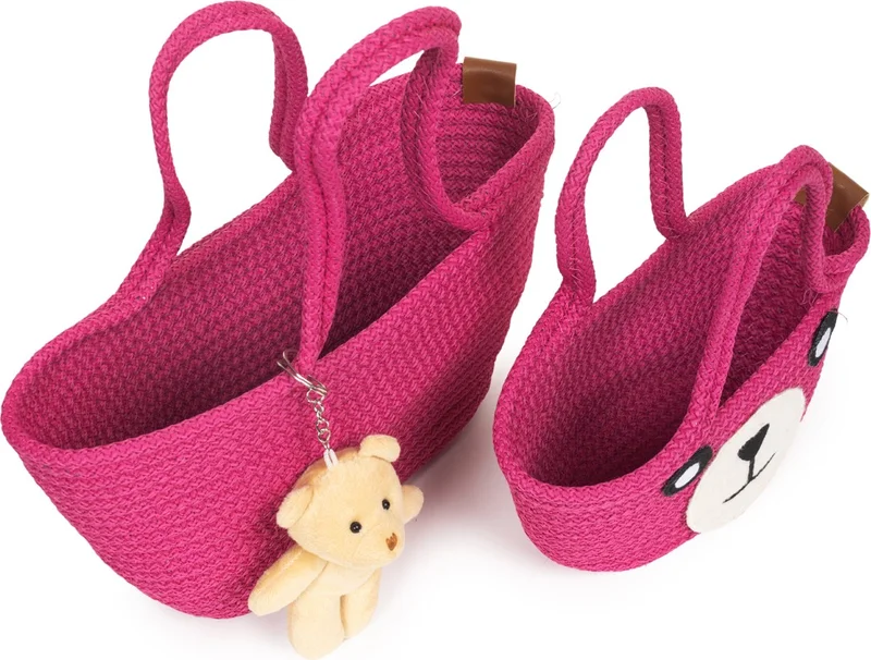 نوثينج 2-Piece Mini Braided Teddy Bear Mother and Child Bag Set with Keys