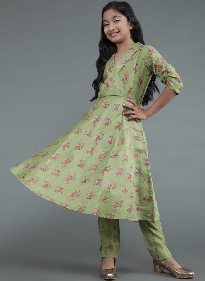 AKS Floral Printed Kurta Set for Girls - Image 1