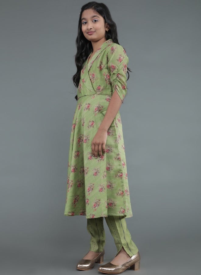 AKS Floral Printed Kurta Set for Girls - Image 5