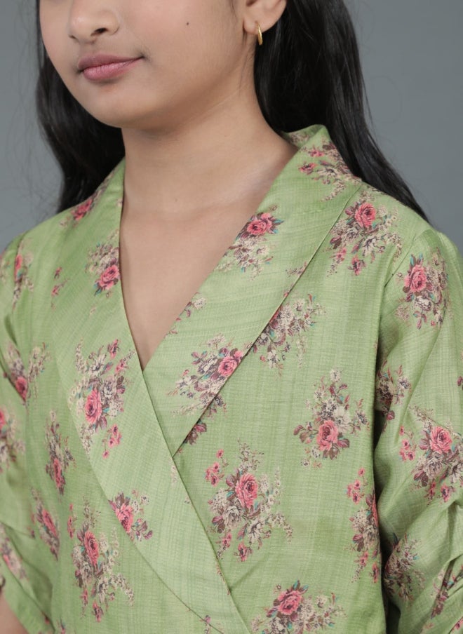 AKS Floral Printed Kurta Set for Girls - Image 2