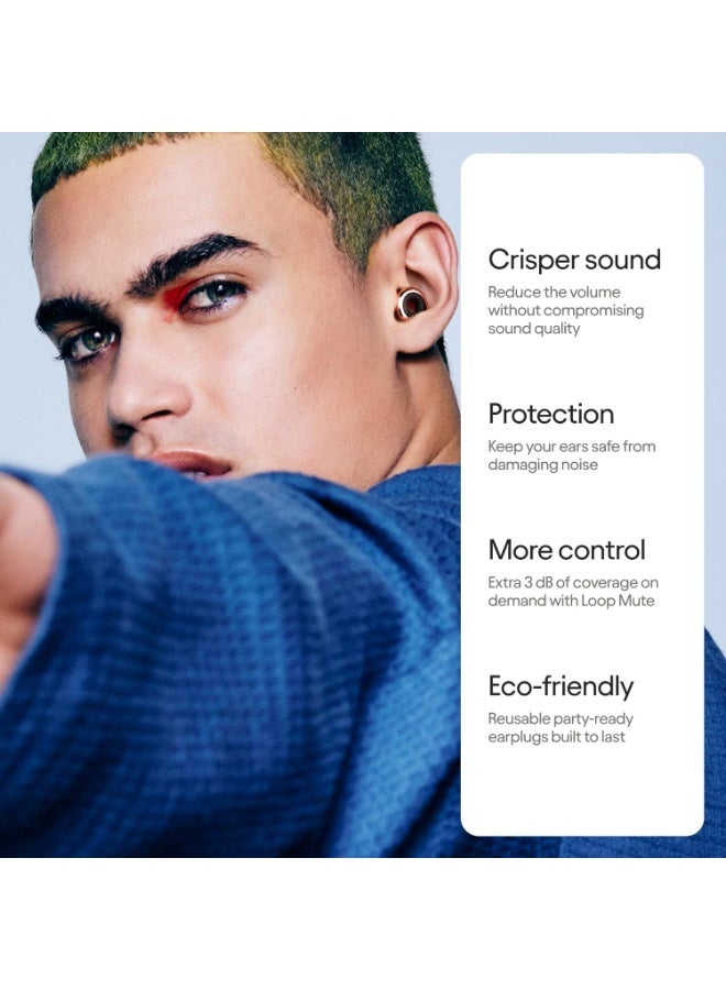 لووب سدادات أذن Loop Experience 2 Plus عالية الدقة للحفلات والمهرجانات، تقليل الضوضاء 17 ديسيبل مع كتم الصوت، ذهبي وردي - Image 4