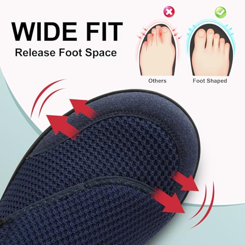 LeIsfIt Mens Wide Toe Box Shoes Adjustable Diabetic Walking Shoes Breathable Zero Drop Sneakers for Swollen Arthritis Edema Feet Navy Size 11 - Image 3