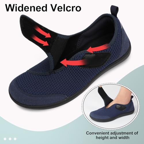 LeIsfIt Mens Wide Toe Box Shoes Adjustable Diabetic Walking Shoes Breathable Zero Drop Sneakers for Swollen Arthritis Edema Feet Navy Size 11 - Image 4