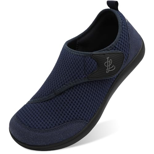 LeIsfIt Mens Wide Toe Box Shoes Adjustable Diabetic Walking Shoes Breathable Zero Drop Sneakers for Swollen Arthritis Edema Feet Navy Size 11 - Image 1