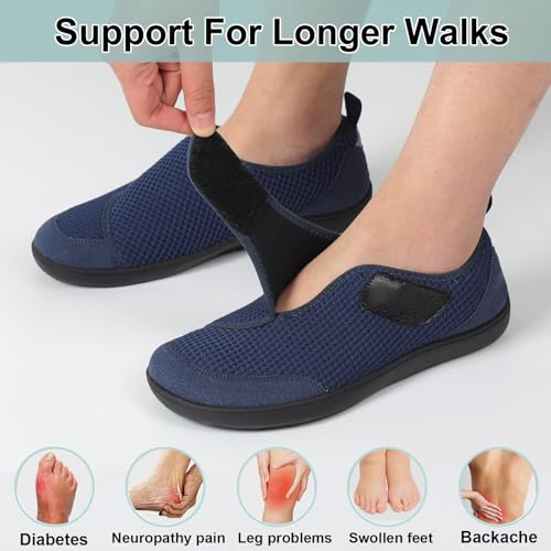 LeIsfIt Mens Wide Toe Box Shoes Adjustable Diabetic Walking Shoes Breathable Zero Drop Sneakers for Swollen Arthritis Edema Feet Navy Size 11 - Image 5