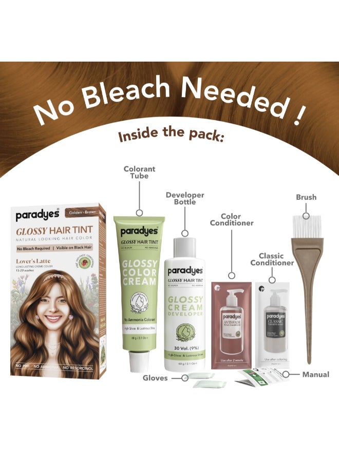 Paradyes No Bleach Lover's Latte Glossy Hair Tint, Ammonia-Free Formula for Natural Black Hair, Visible on Natural Black Hair, Includes Anti-Fade Conditioner for Long-Lasting Shine, Golden Brown - Image 3