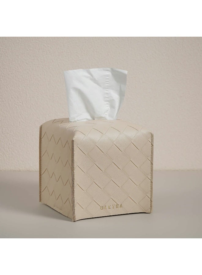 OLETHA Aesthetic Tissue Box Cover, Square (1, Woven Textured, Light Taupe) - Image 1
