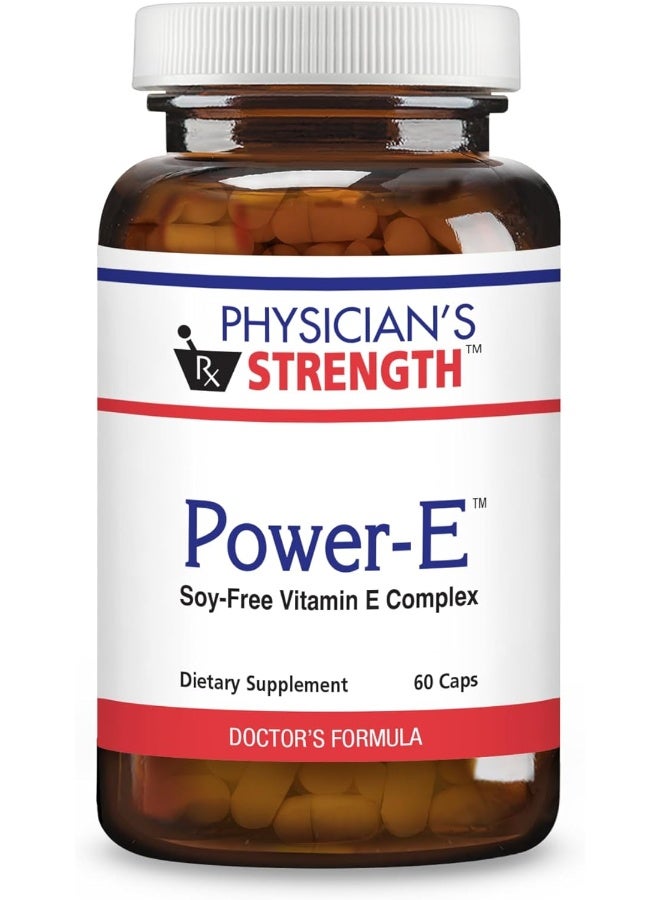 Physician's Strength كبسولات باور-إ من قوة الأطباء - 60 كبسولة - مركب فيتامين E خالي من الصويا - غير معدل وراثيًا - 60 حصة - Image 1