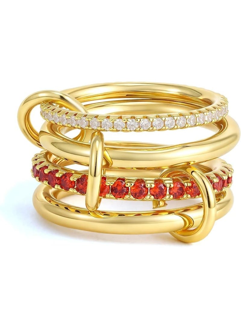 سيوسي Gold Stackable Rings for Women, Non-Tarnish 18K Gold Plated Ring Set, Dainty Cubic Zirconia Multi Metal Stackable Rings for Women, Party, Daily Wear, Travel, Jewelry Accessories - Image 1