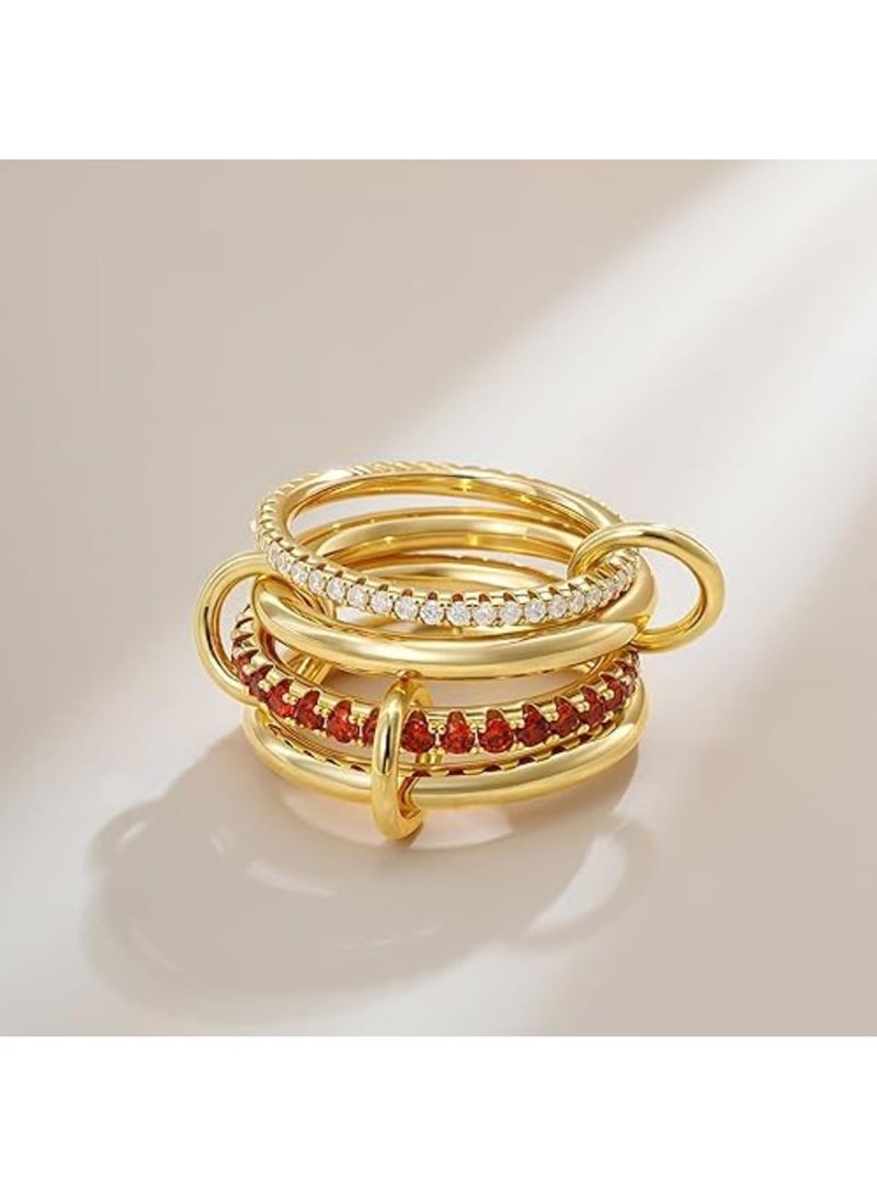 سيوسي Gold Stackable Rings for Women, Non-Tarnish 18K Gold Plated Ring Set, Dainty Cubic Zirconia Multi Metal Stackable Rings for Women, Party, Daily Wear, Travel, Jewelry Accessories - Image 2