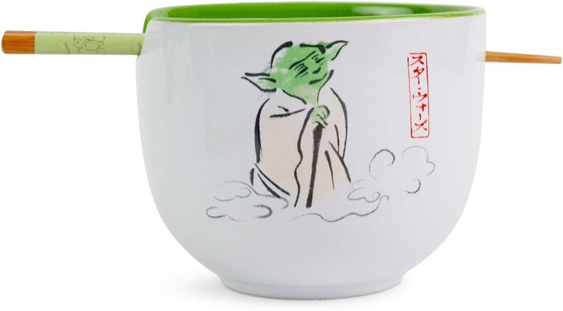 Star Wars Yoda May The Force Be With You Ceramic Dinnerware Set  Includes 20Ounce Ramen Noodle Bowl and Wooden Chopsticks - Image 1