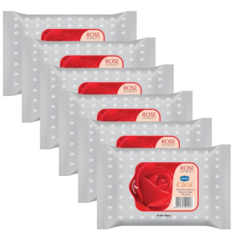 GINNI مناديل جيني كليا المبللة لإزالة المكياج 60 مناديل برائحة الورد - Image 1