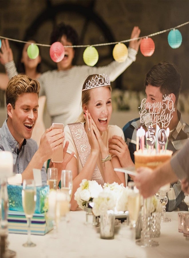 YeohJoy 50th Birthday Decorations Women, Include 50th Birthday Sash and Tiara, Birthday Cake Topper and Number 50 Candles, Balloons, Birthday Card, 50th Birthday Gifts For Women - Image 2