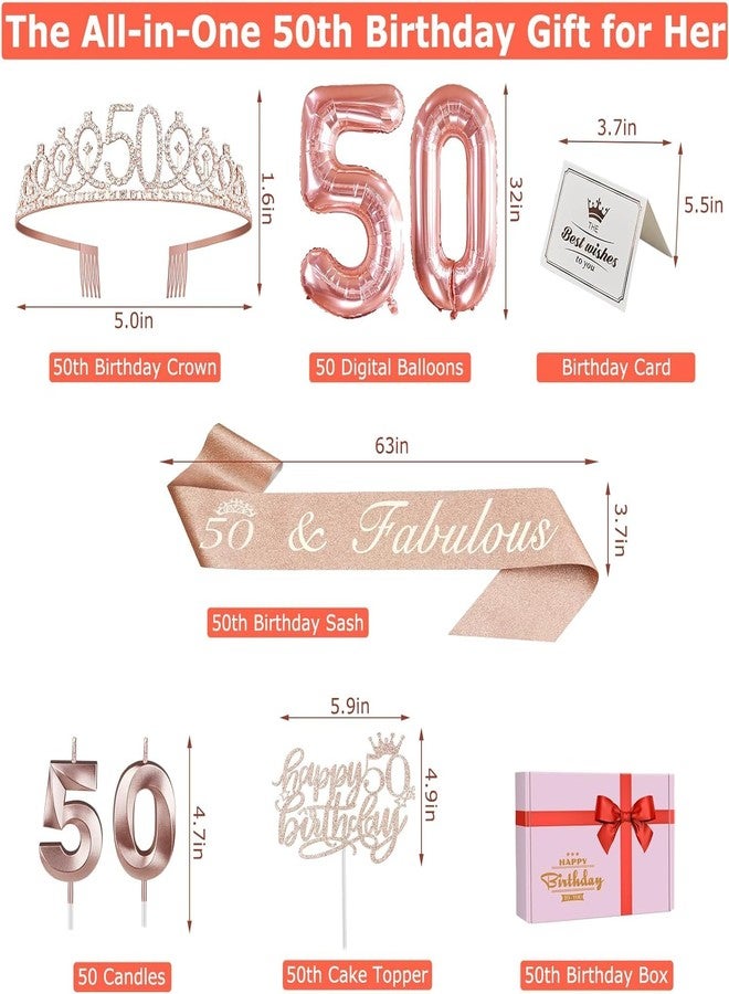 YeohJoy 50th Birthday Decorations Women, Include 50th Birthday Sash and Tiara, Birthday Cake Topper and Number 50 Candles, Balloons, Birthday Card, 50th Birthday Gifts For Women - Image 5