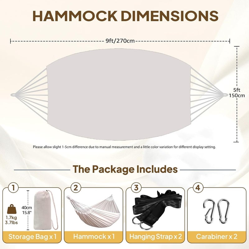Anyoo Garden Cotton Hammock Comfortable Fabric Hammock with Tree Straps for Hanging Durable Hammock Up to 450lbs Portable Hammock with Travel Bag,Perfect for Camping Outdoor/Indoor Patio Backyard - Image 2