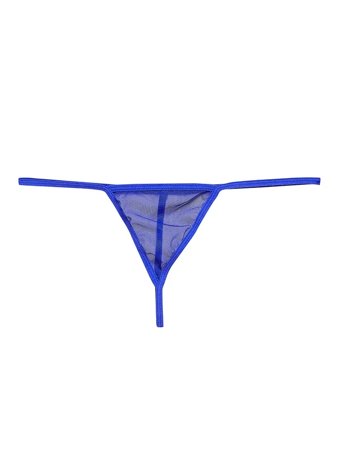 Clovia Clovia Chic Basic Sheer Babydoll with G-string in Royal Blue - Mesh