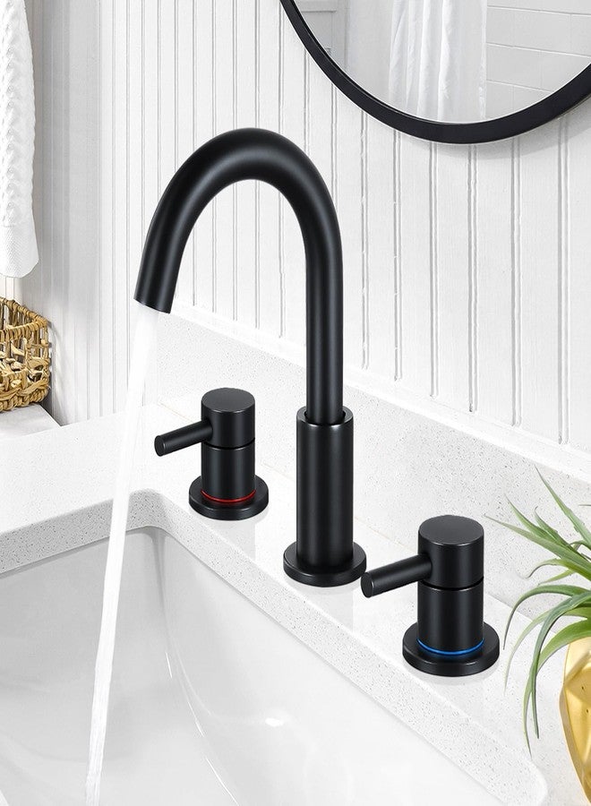 FGKQ Black Bathroom Faucet for Sink 3 Hole, Bathroom Sink Faucet with Pop Up Drain, 8 Inch Widespread Vanity Faucet 3 Hole, 360° Swivel Two Handle with Supply Lines - Image 1