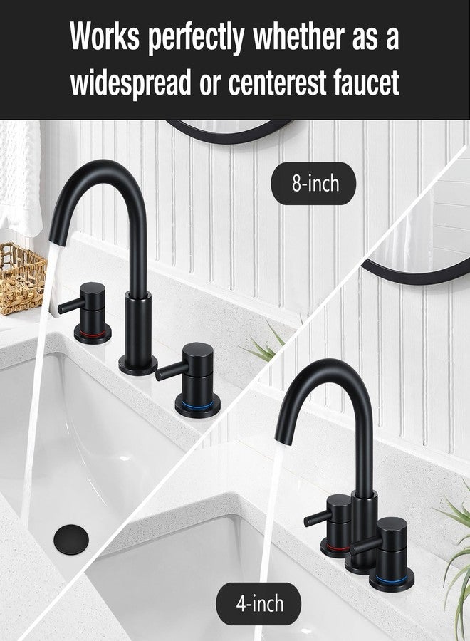 FGKQ Black Bathroom Faucet for Sink 3 Hole, Bathroom Sink Faucet with Pop Up Drain, 8 Inch Widespread Vanity Faucet 3 Hole, 360° Swivel Two Handle with Supply Lines - Image 4