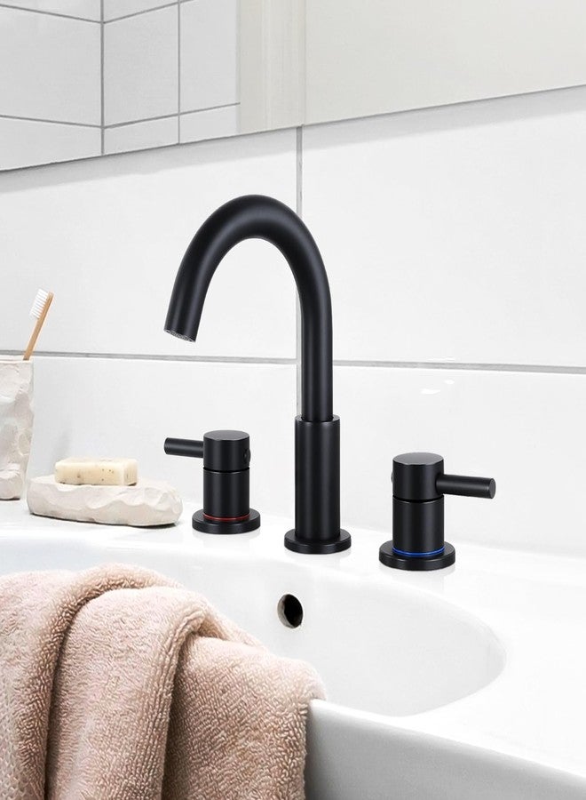 FGKQ Black Bathroom Faucet for Sink 3 Hole, Bathroom Sink Faucet with Pop Up Drain, 8 Inch Widespread Vanity Faucet 3 Hole, 360° Swivel Two Handle with Supply Lines - Image 2