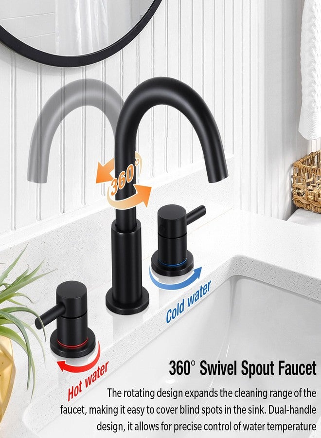 FGKQ Black Bathroom Faucet for Sink 3 Hole, Bathroom Sink Faucet with Pop Up Drain, 8 Inch Widespread Vanity Faucet 3 Hole, 360° Swivel Two Handle with Supply Lines - Image 3