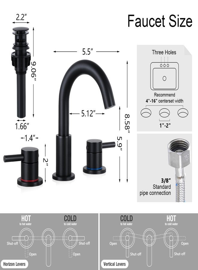 FGKQ Black Bathroom Faucet for Sink 3 Hole, Bathroom Sink Faucet with Pop Up Drain, 8 Inch Widespread Vanity Faucet 3 Hole, 360° Swivel Two Handle with Supply Lines - Image 5