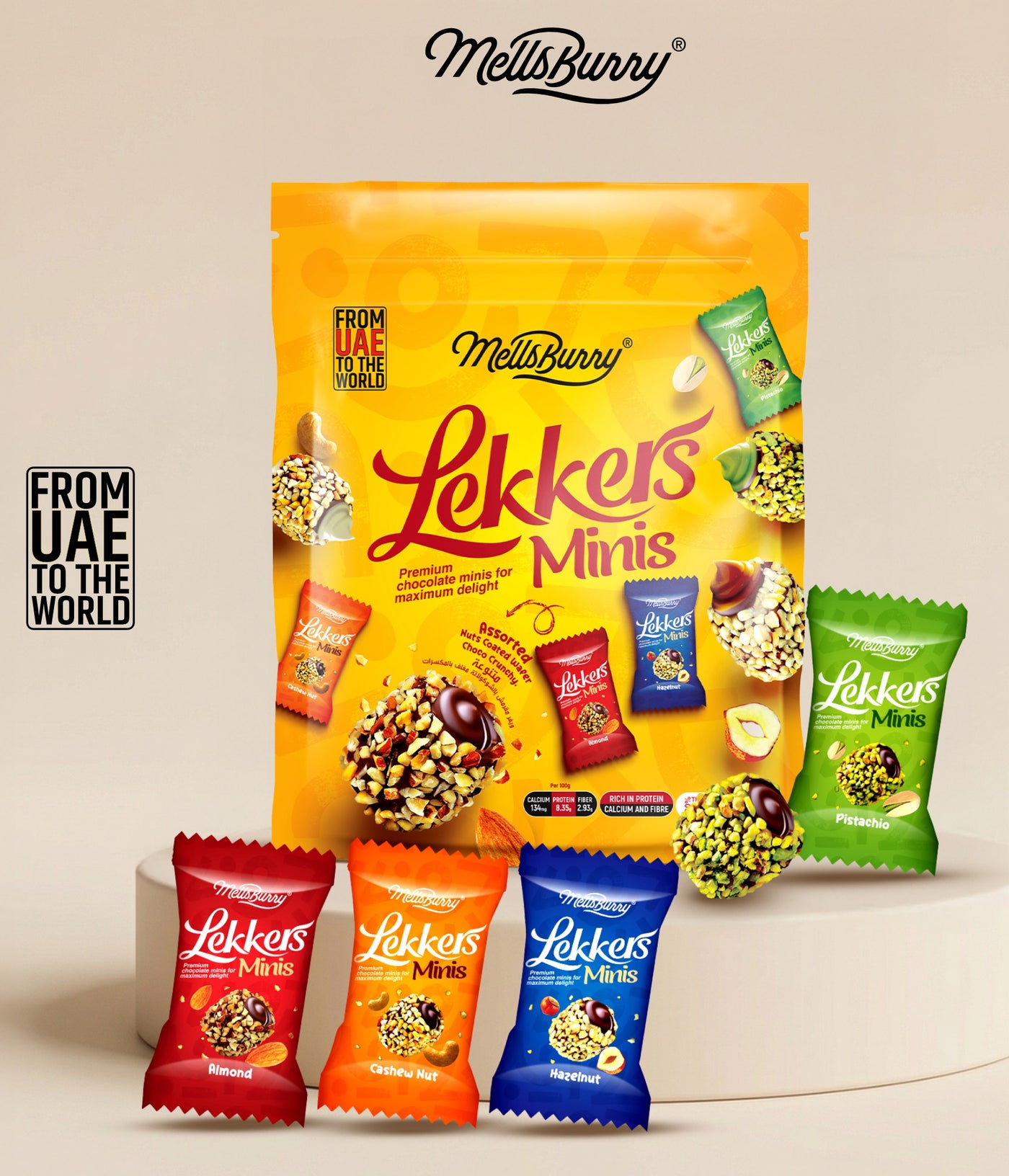 MellsBurry Lekkers Minis Assorted Chocolate Bites Mixed Nuts Premium Chocolate Snack Rich in Protein Calcium & Fibre - 150g