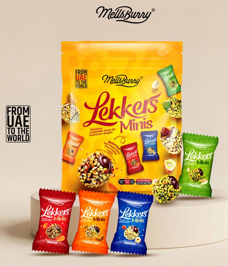 MellsBurry Lekkers Minis Assorted Chocolate Bites Mixed Nuts Premium Chocolate Snack Rich in Protein Calcium & Fibre - 150g - Image 1
